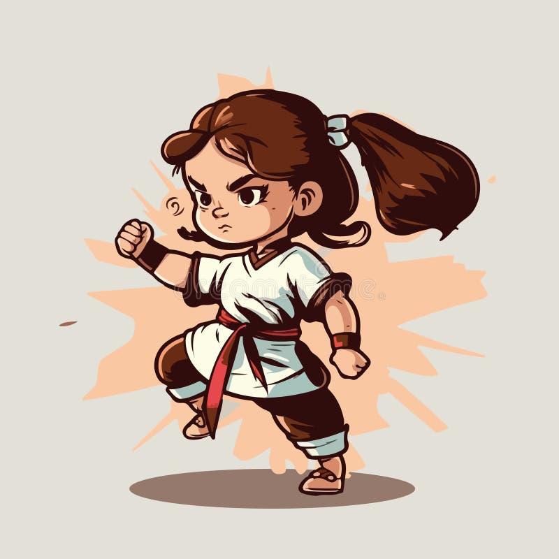 Young Karate Girl. Vector Graphics. Illustration for a Child Stock