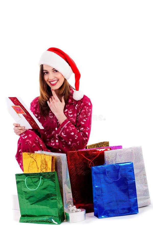 Young Lady Reading Christmas Card Stock Photo Image of enjoyment