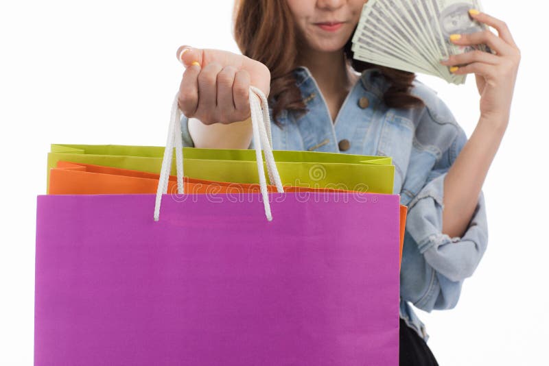Young lady with shopping bags stock photography Young lady with shopping bags stock photography