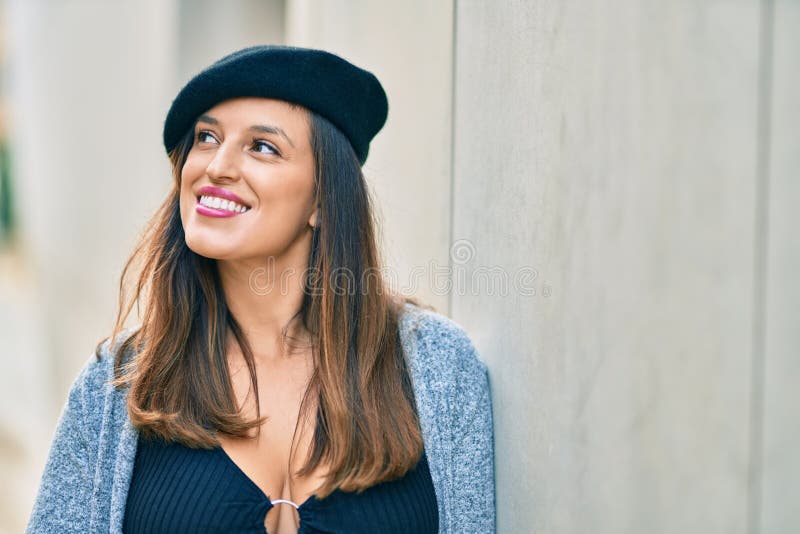 Young Latin Woman Wearing French Style Standing at the City Stock Photo ...