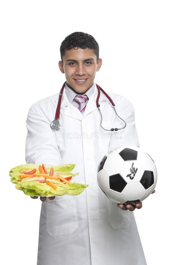 Doctor With Soccer Ball Isolated In White Stock Photo, Picture and