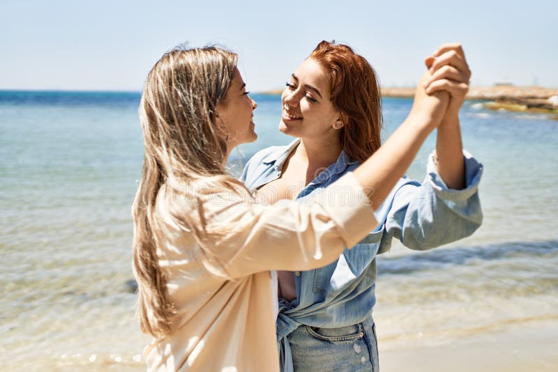 Young Lesbian Couple Of Two Women In Love At The Beach Stock Image Image Of Caucasian Female