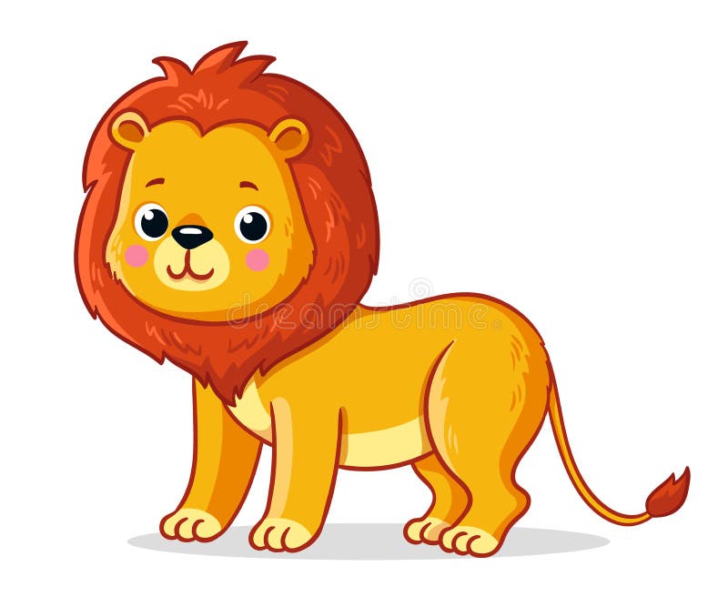 Young lion on a white background. Cute african animal in cartoon style