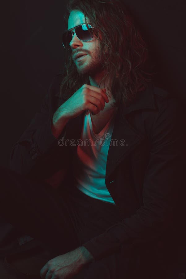 Young Long Haired Caucasian Man in Sunglasses Stock Image Image of