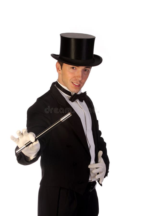 Young magician performing with wand