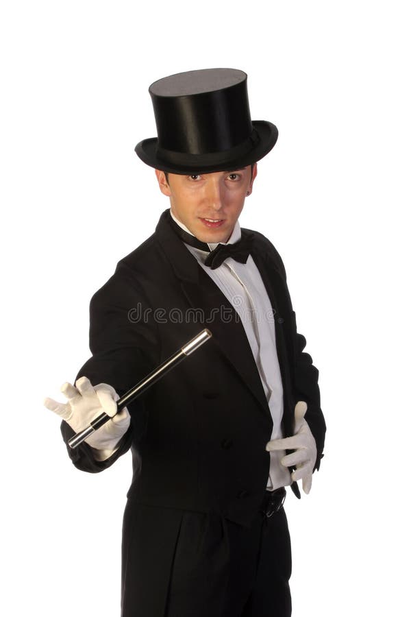 Young magician performing with wand