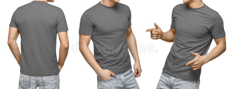 Download Young Male In Blank Gray T-shirt, Front And Back View ...