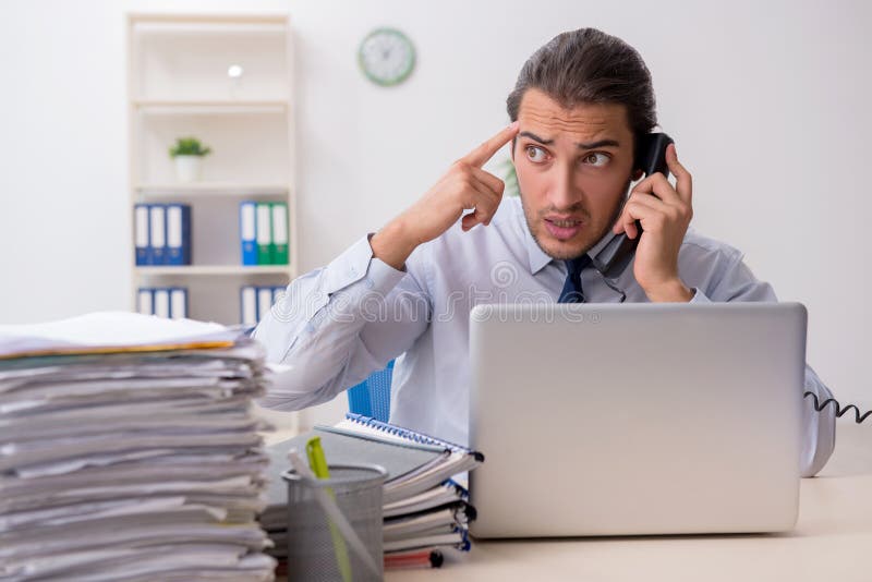 Young Male Businessman Employee Unhappy with Excessive Work Stock Image ...