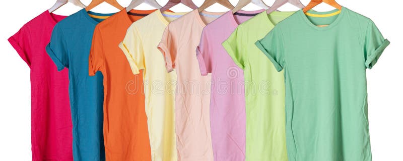 Young male in colorful t-shirt Roll up sleeves template tranparent background tee wooden hanger on empty background for man design mockup concept man tshirt product, woman shirt wearing