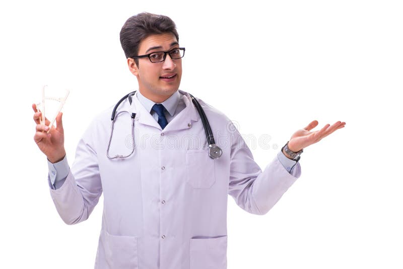 Young Male Doctor with Calipers Isolated on White Stock Image Image