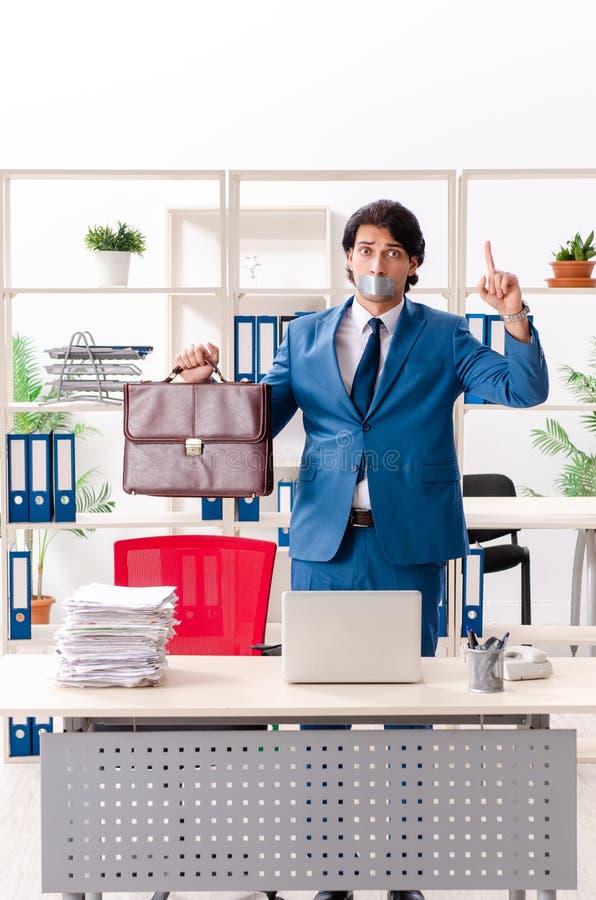 Young Male Employee with Tape on the Mouth Stock Image - Image of idea ...