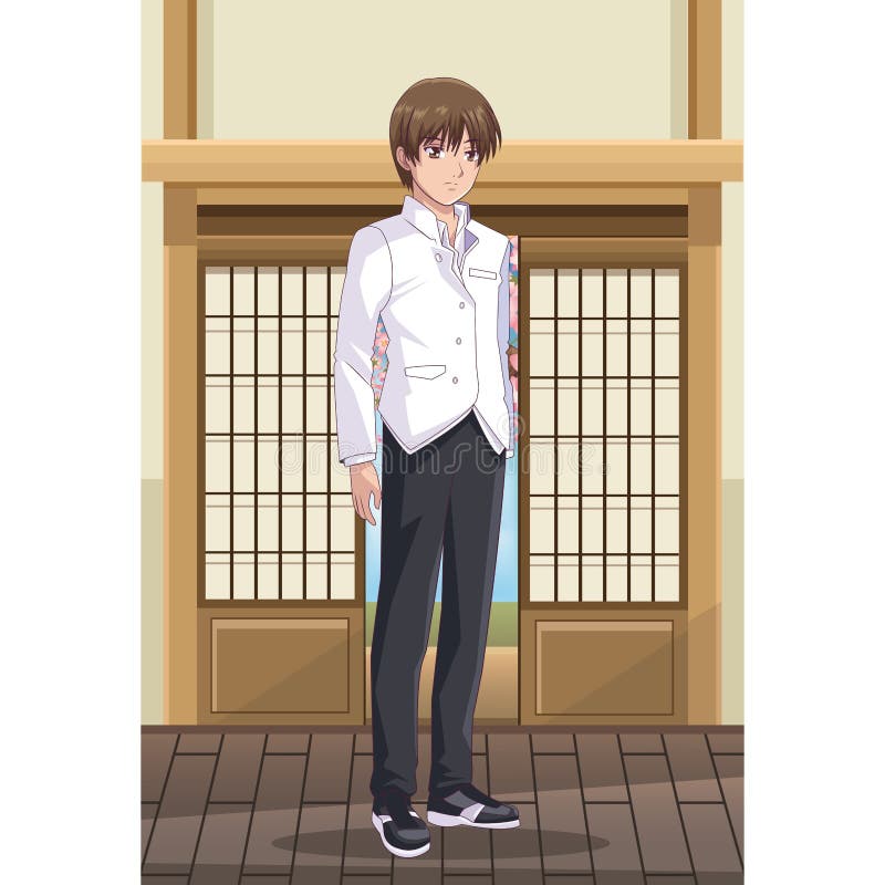 Stylish dressed anime boy Stock Illustration