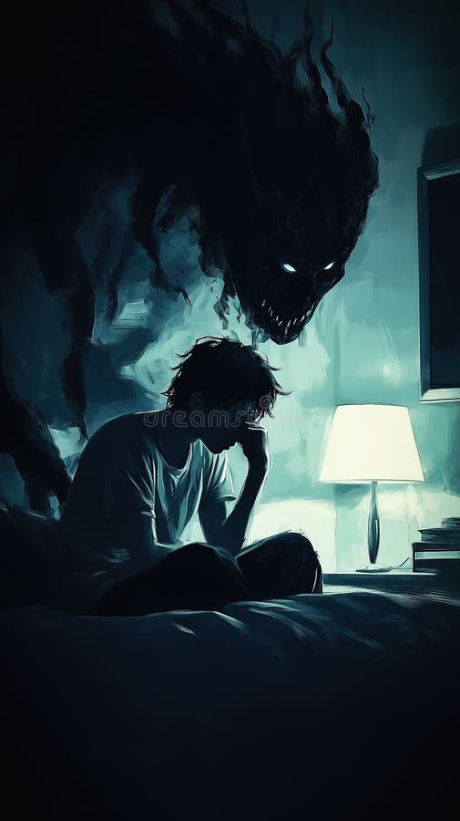 Young man affected by a mental disorder royalty free illustration