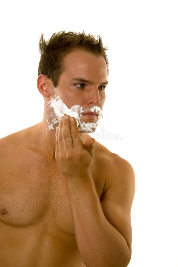 Young Man Applying Shaving Cream To His Face Stock Image Image of