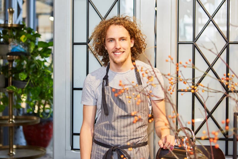 Young Man As a Florist in His Flower Shop Stock Photo Image of