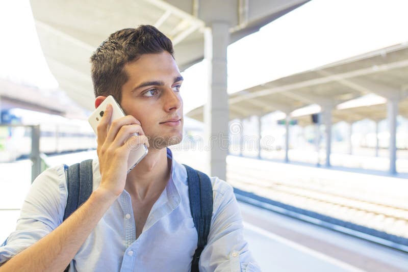 Man with the backpack at the train station