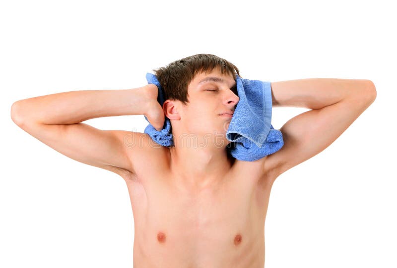 Young Man with Bath Towel stock image. Image of toilet 63785079