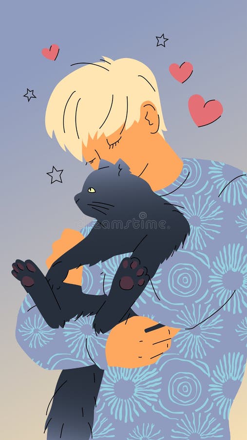 Young Man with Black Cat stock vector. Illustration of style - 233517495