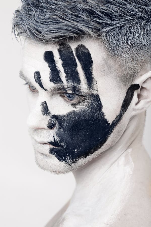 Portrait Of Young Man With White Face Paint. Professional Fashion Makeup.  Fantasy Art Makeup Stock Photo, Picture and Royalty Free Image. Image  77050771.