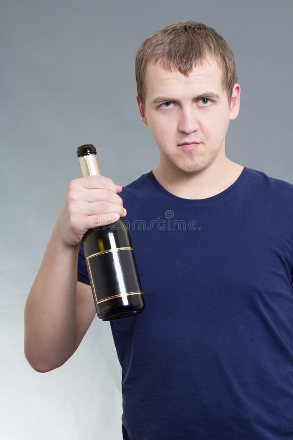 Young Man with Bottle of Champagne Stock Image Image of drinking