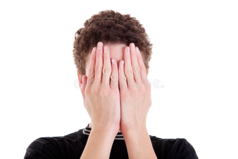 Young Man Covering His Face Stock Image Image of anxiety