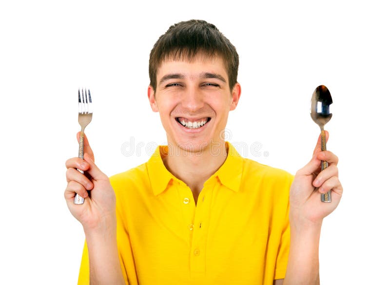 Man with a Cutlery stock photo. Image of enjoyment, rear 86360536