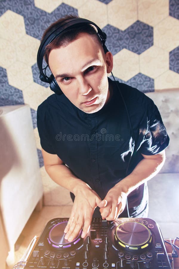 Young Man DJ with Mixer is Working Stock Photo Image of entertainment