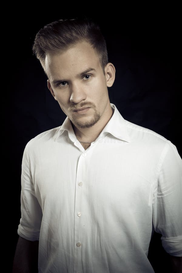 Young Man Dressed in White Shirt Studio Portrait Stock Image - Image of ...