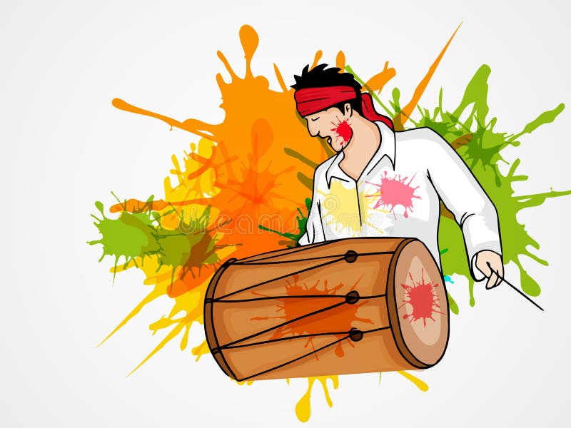 Young Man with Drum for Happy Holi Festival Celebration. Stock Illustration  - Illustration of cartoon, hinduism: 49816297