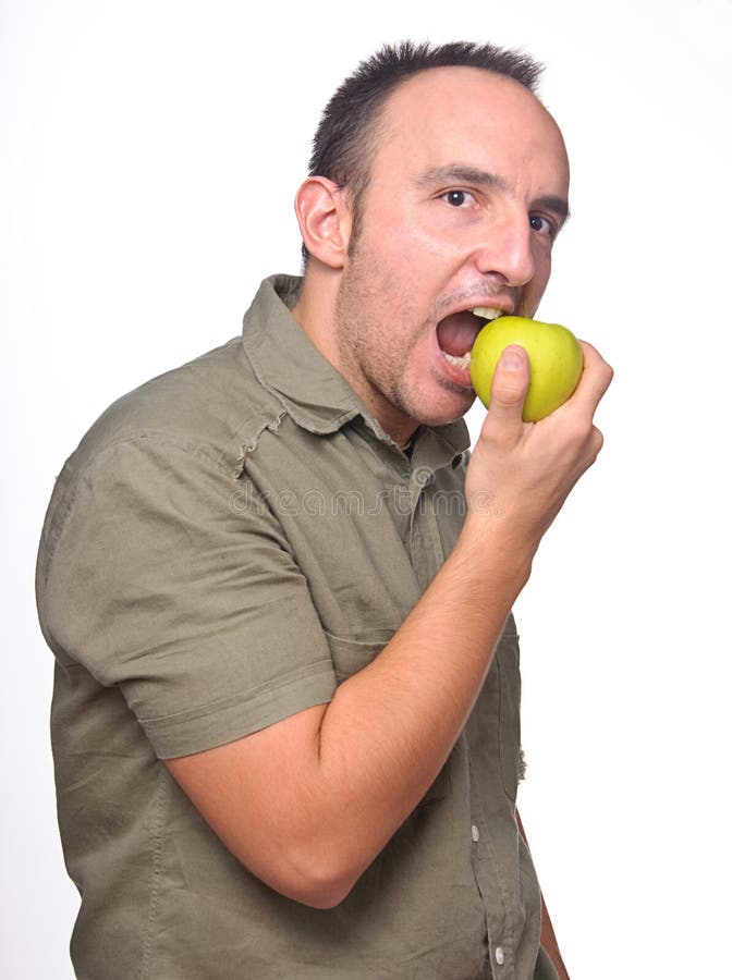 Young Man Eating Green Apple Stock Image Image of human, healthy