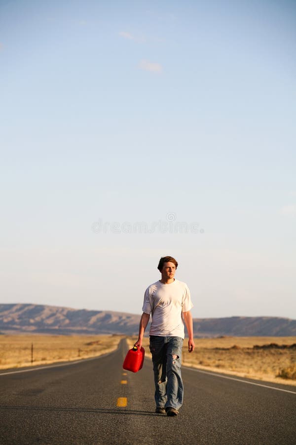 Young Man with Empty Gas Can