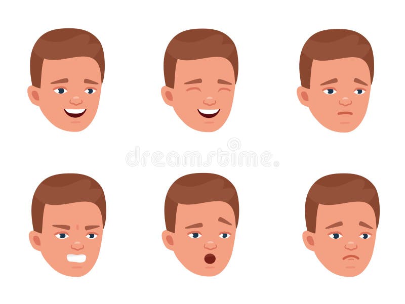 Young man expressing different emotions. College Student, Teenager. Vector cartoon design illustration isolated on white background.