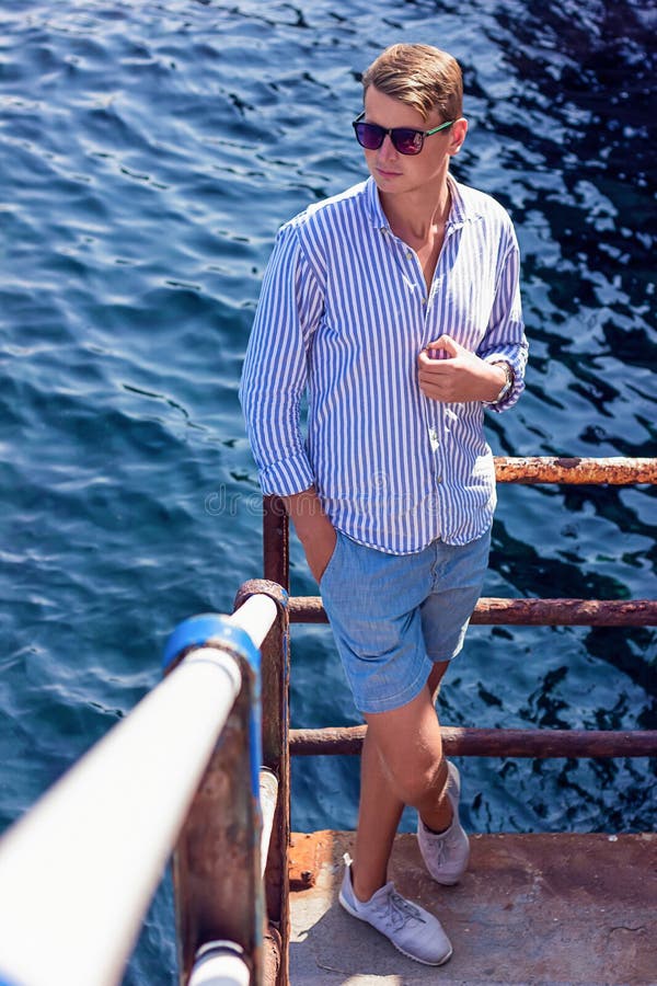Young Man Fashion Photoshoot at the Beach Sunny Day Stock Image - Image ...