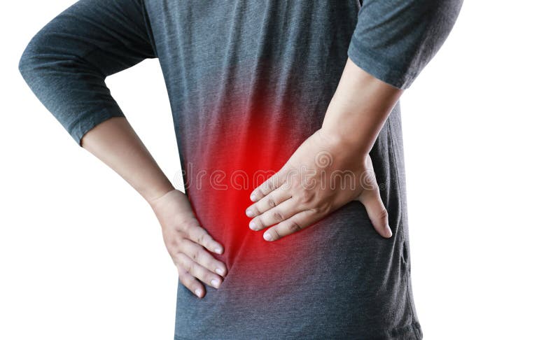 Young man Feeling suffering Lower back pain Pain relief concep stock photo