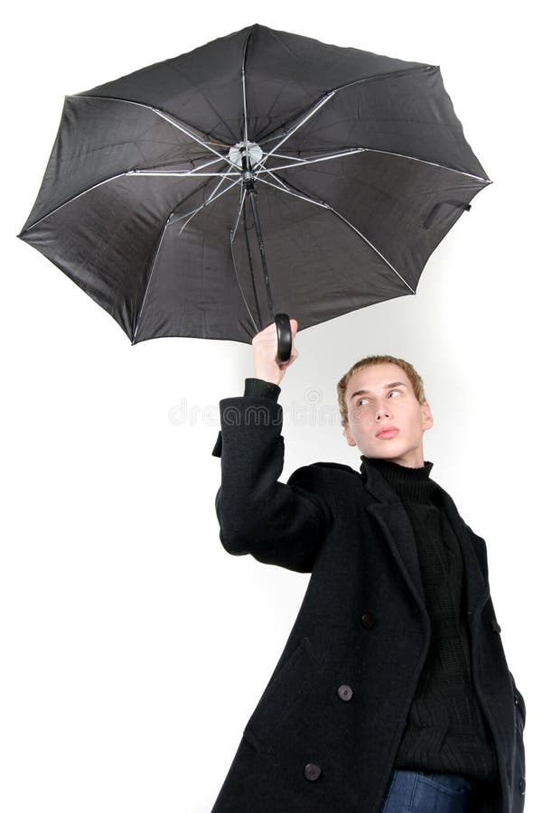 Young Man Flying Away with Umbrella Stock Photo Image of fllight