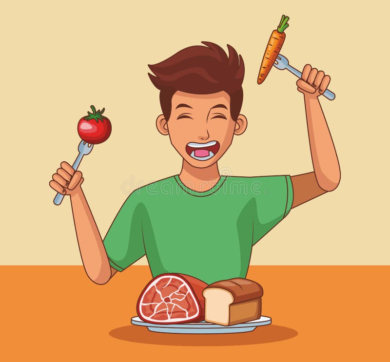 Young man and healthy food stock vector. Illustration of foodstuff - 145402854 Young man and healthy food stock vector. Illustration of foodstuff - 145402854