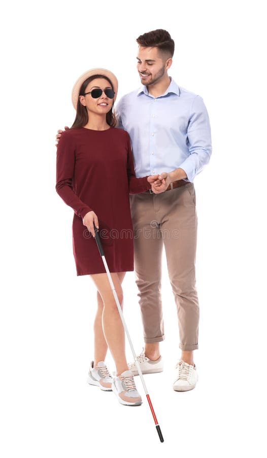 Young Man Helping Blind Person with Long Cane Stock Photo Image of