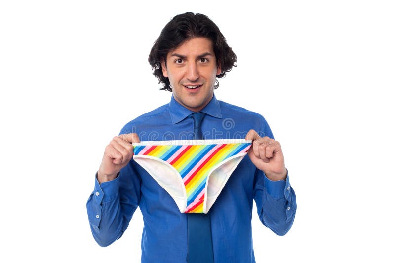 Young Man Holding Multicolored Underwear Stock Image Image of looking