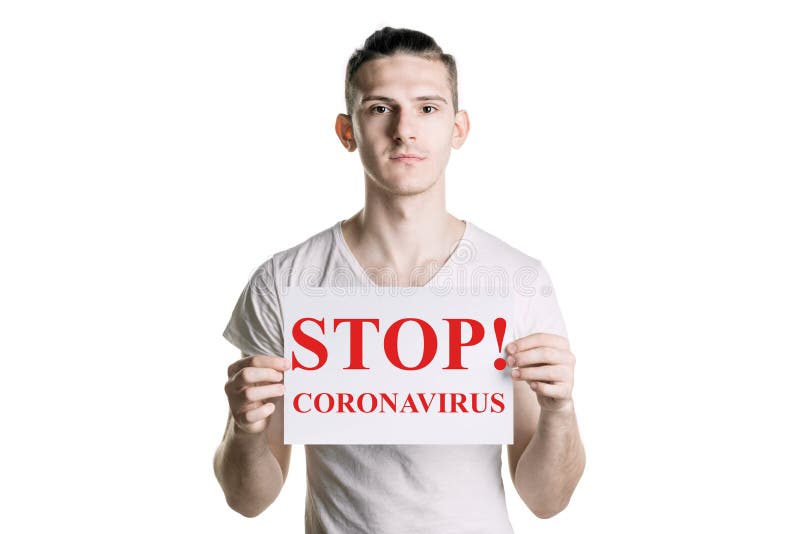 Young man holds the inscription royalty free stock image