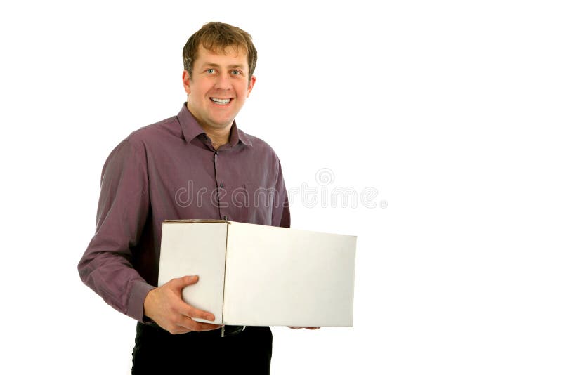 The young man holds a white box , portrait