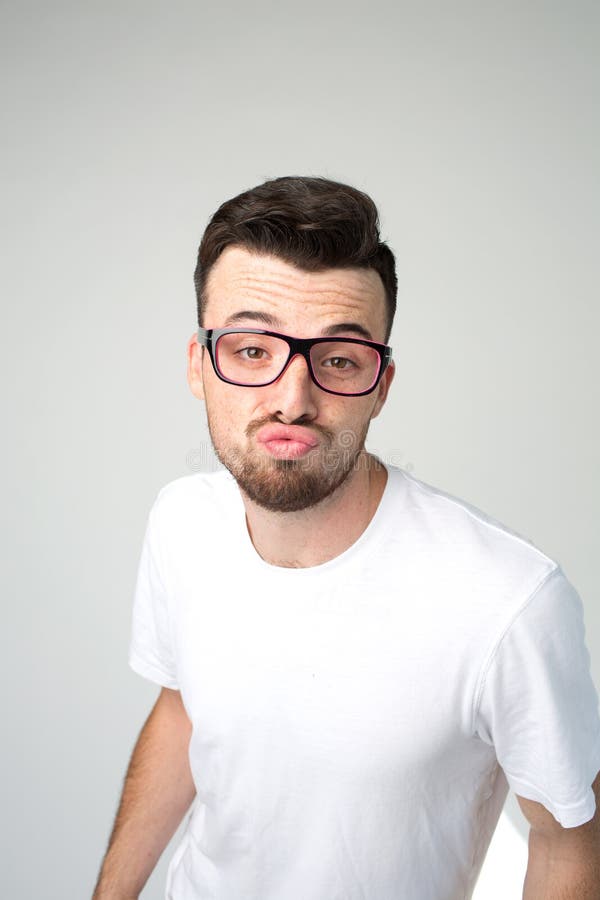 Young Man Isolated Over Background. Strange Weird Guy Look Stright ...