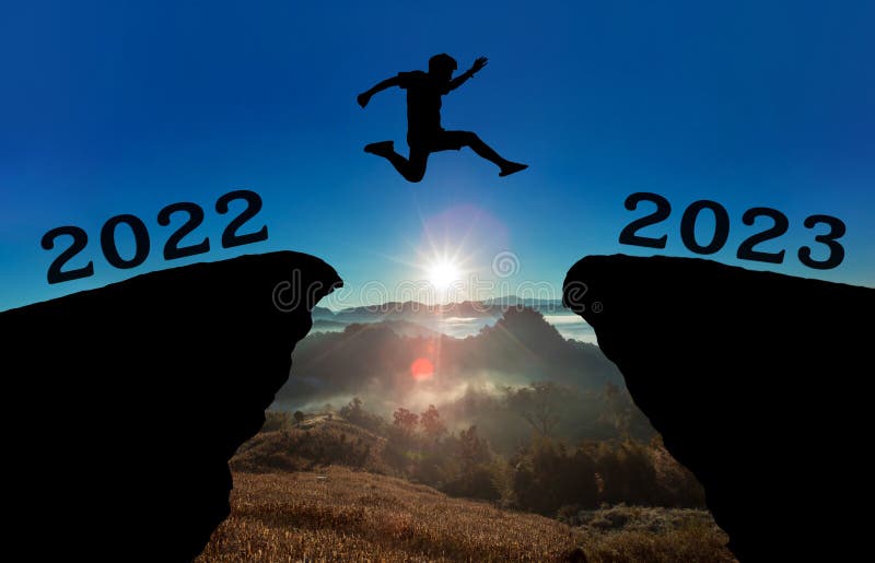 A Young Man Jump between 2023 and 2024 Years Over the Sun and through