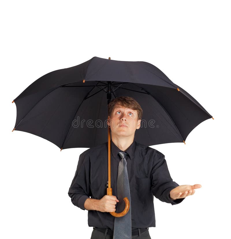 Young Man With Large Black Umbrella Stock Photo Image 15417180