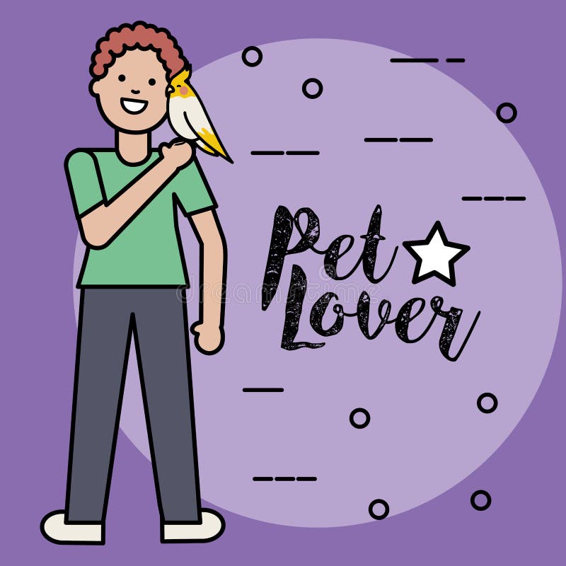 Young Man with Little Bird Adorable Stock Vector Illustration of