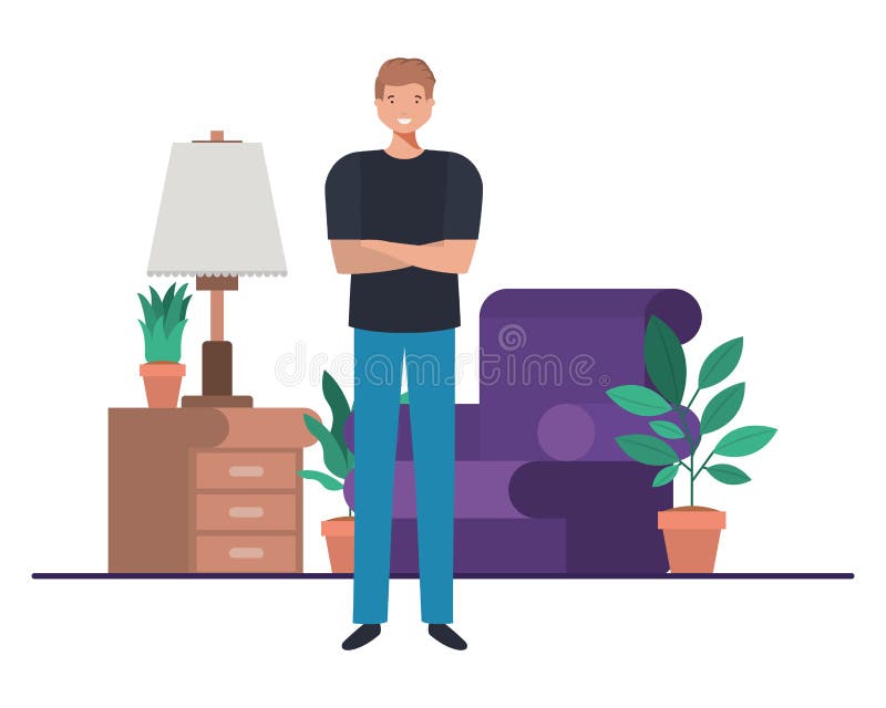 Young Man in Living Room Avatar Character Stock Vector Illustration