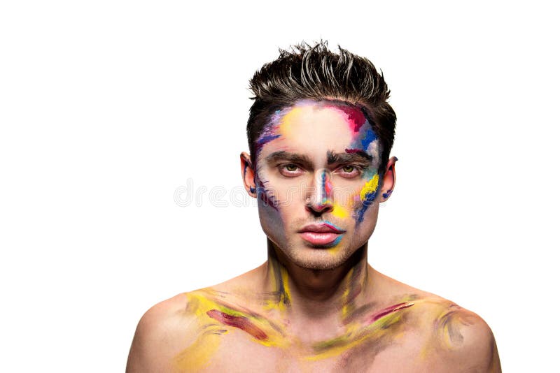 Portrait Of Young Man With White Face Paint. Professional Fashion Makeup.  Fantasy Art Makeup Stock Photo, Picture and Royalty Free Image. Image  77050771.