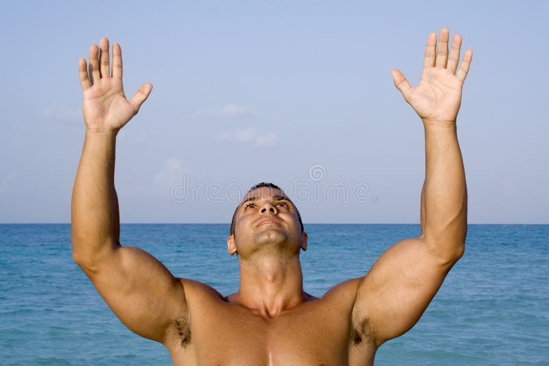 Young Man Meditating Near Ocean