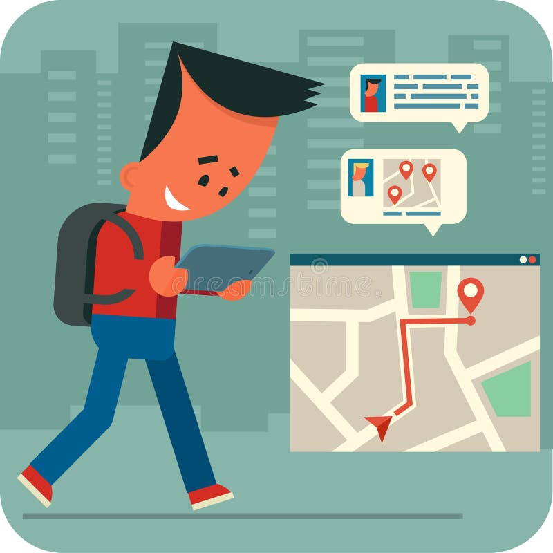 Young man online chatting. stock illustration