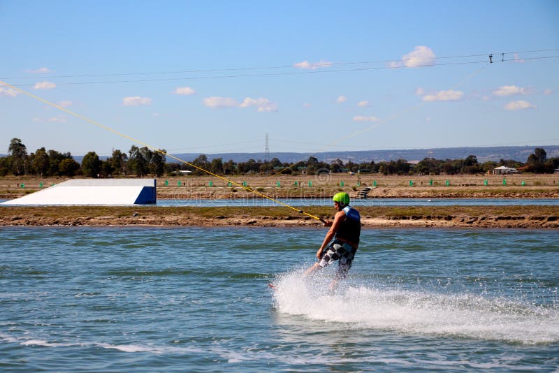 Young Man Out for a Wakeboard at the Perth Wake Park Stock Image