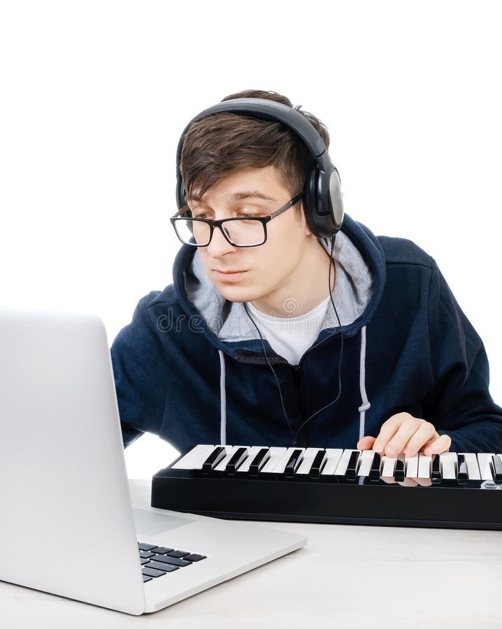 Young Man with Piano Keyboard stock image